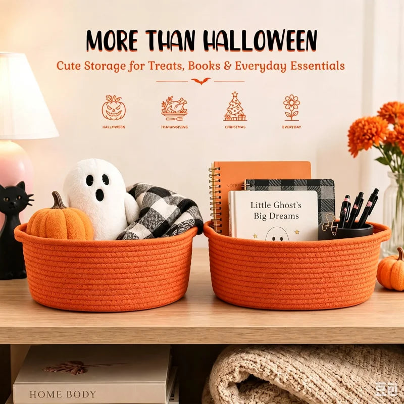 Halloween Party Decoration Cotton Rope Storage Basket Pumpkin Storage Basket Snack Candy Storage Box Daily Decorative Gifts