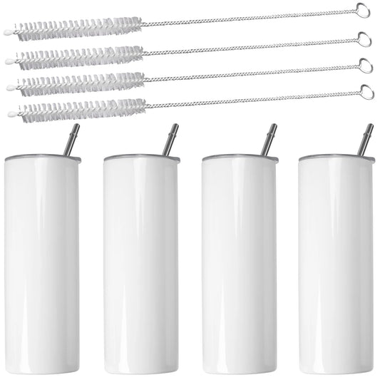A36T-Sublimation Tumblers 20 Oz Skinny Straight,Stainless Steel Sublimation Blanks Skinny Tumbler,With Lid And Straw,4 Pack