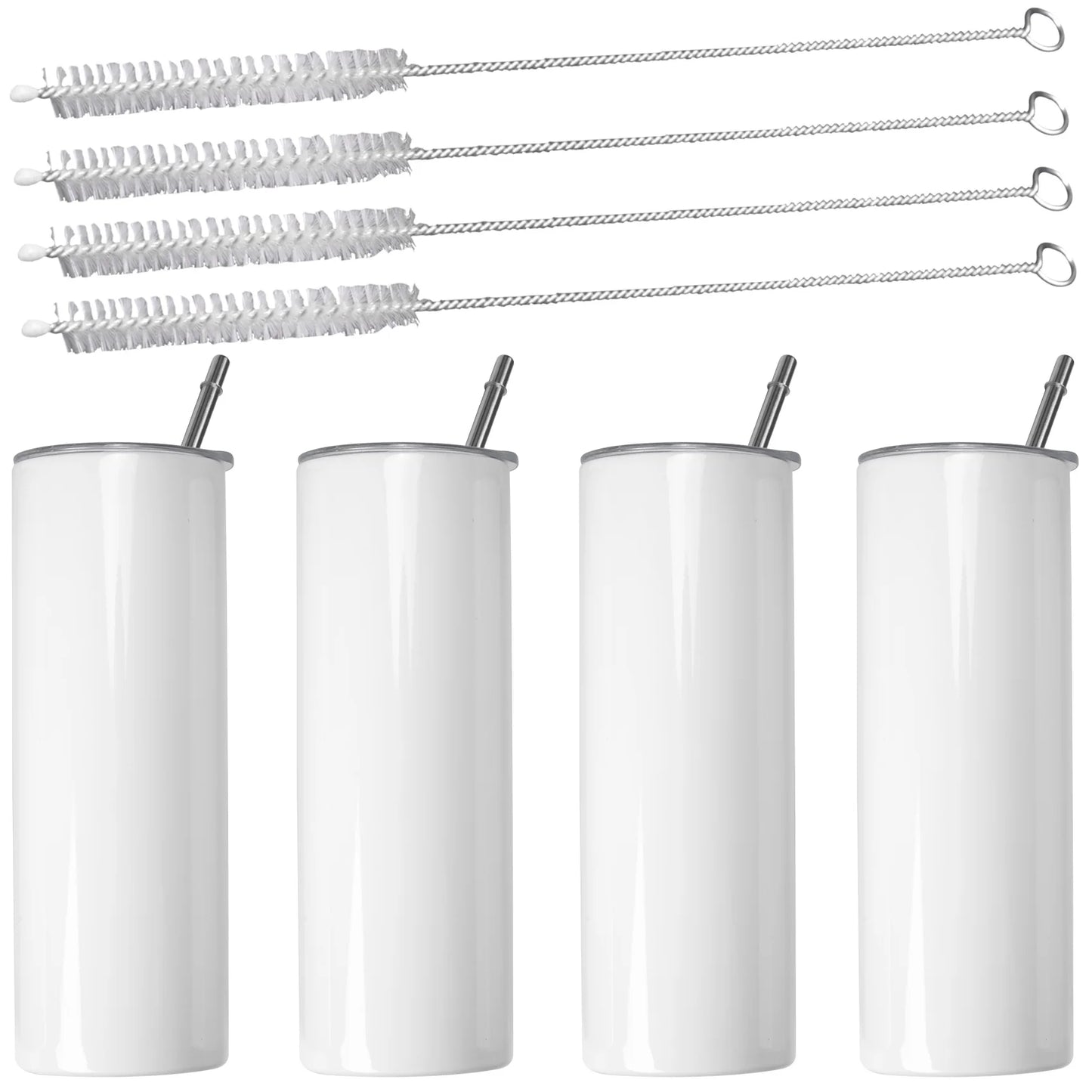 A36T-Sublimation Tumblers 20 Oz Skinny Straight,Stainless Steel Sublimation Blanks Skinny Tumbler,With Lid And Straw,4 Pack