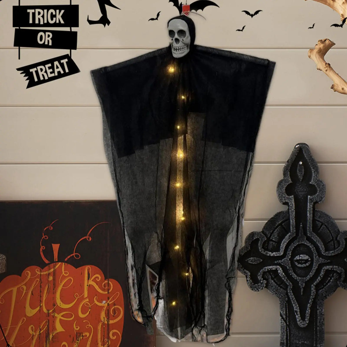 Halloween Hanging Skeleton Ghost Decoration Lighted Skull Ornament Horror Props Haunted House Outdoor Tree Decor Party Supplies