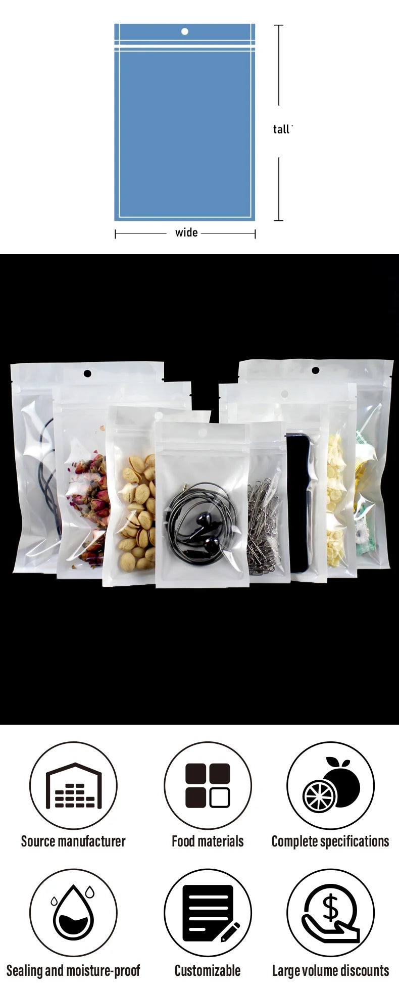 100 aircraft holes white pearlescent film yin and yang bone bag ziplock bag jewelry plastic packaging bag printing logo