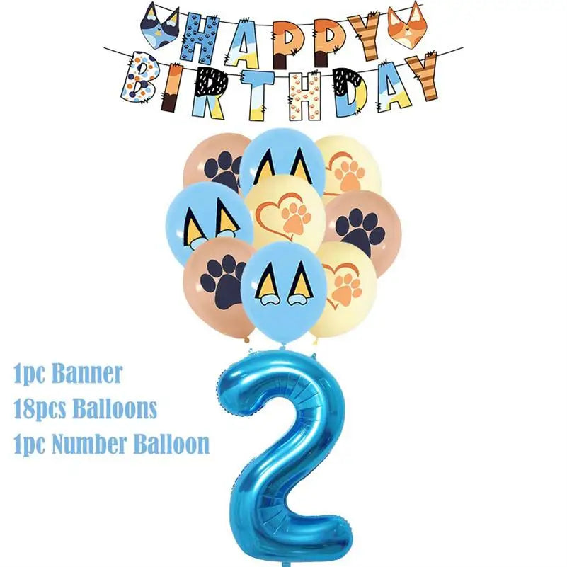 New Cartoon Dogs Birthday Party Decoration Full Set Kit Blue Dog Happy Birthday Plates Napkins Cups Tableware Supplies Kid Favor