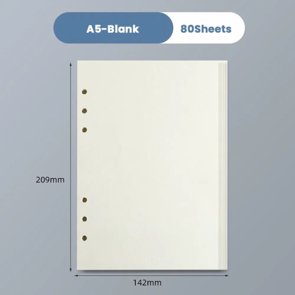 80Sheets Kraft Paper Loose Leaf Paper A5/A6/A7 Horizontal Line/Blank 6-hole Binder Inner Page Notepad Inside Paper Gift