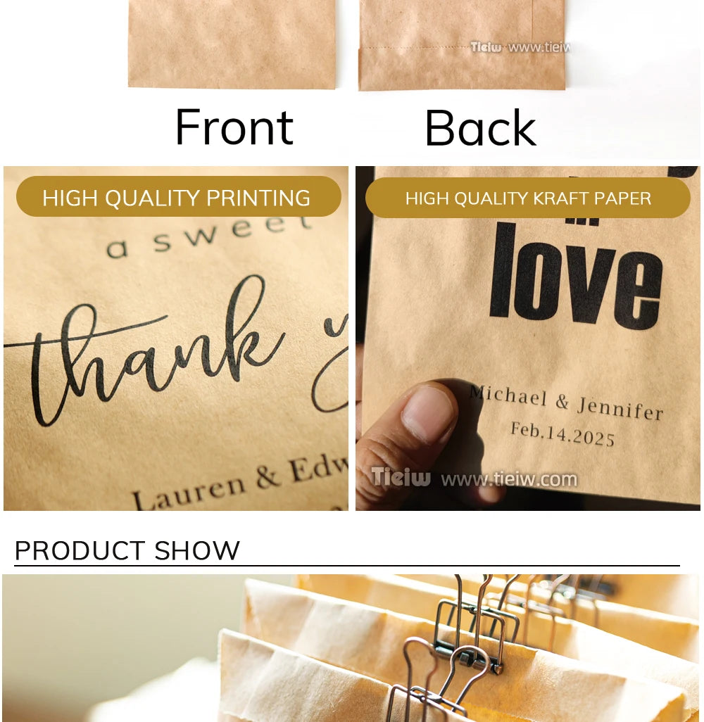 50PCS Personalized Wedding Favor Bags Custom Name Date Lottery Game Kraft Paper Perfect for Weddings Engagements Bridal Showers