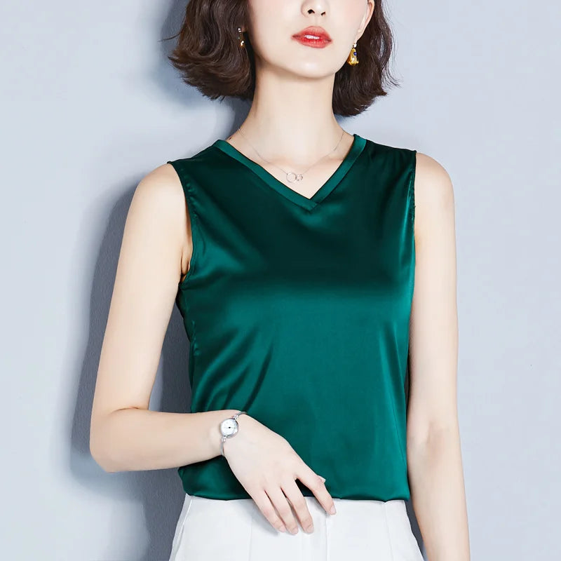 New Imitation Silk Ladies Sleeveless Blouse Halter Sexy Shirt Tops
