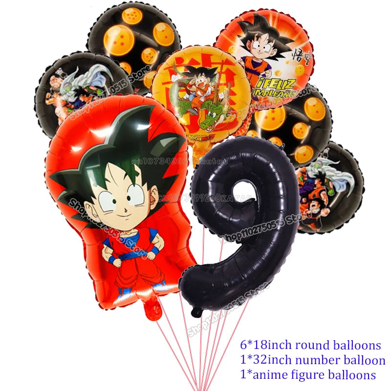 Dragons Ball Boy Birthday Balloon Decoration Son Goku Kids Party Supplies Number Ballons Anime Cartoon Foil Round Balloons