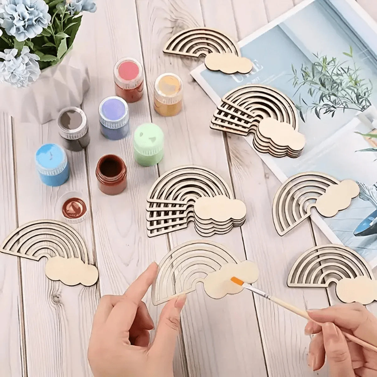 10/20/40pcs Wooden Rainbow and Cloud Shape Crafts for DIY Painting - Wedding - Unfinished Wooden Decorations