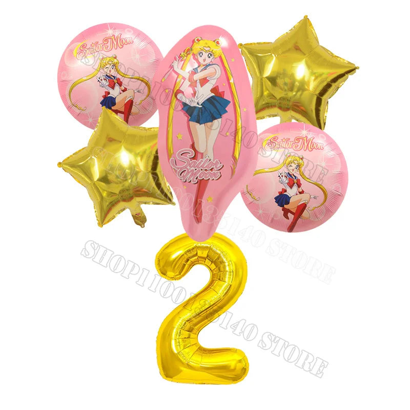 Sailor Moon Number Balloon Set Birthday Party Decoration Aluminum Foil Ballon Girl Photo Props Cute Baby Shower Parties Supplies