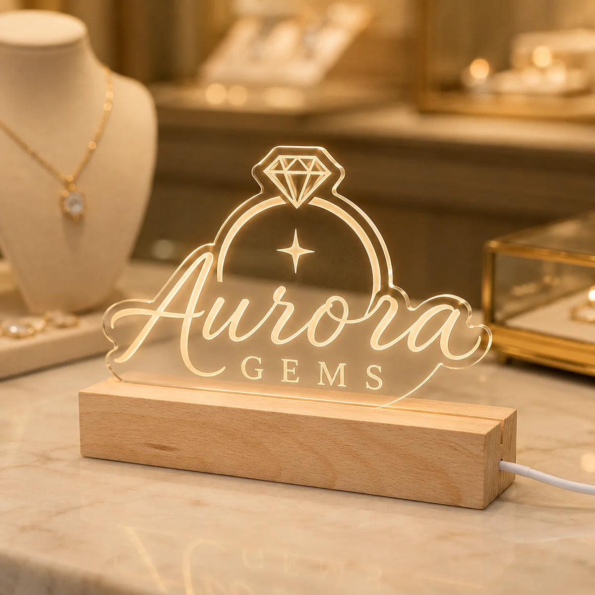 Custom Acrylic Business Logo Sign Personalized Brand QR Plaque Light Lamp Corporate Gifts Wood Social Media Table Decor Sign