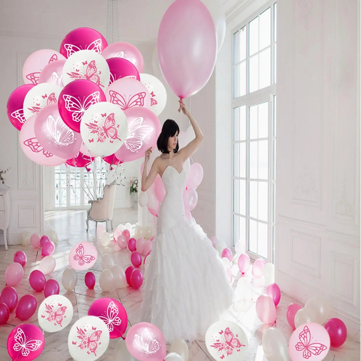 Butterfly Latex Balloons 12Inch Pink Purple Ballons For Girl Happy Birthday, Baby Shower, Wedding, Butterfly Party Decorations
