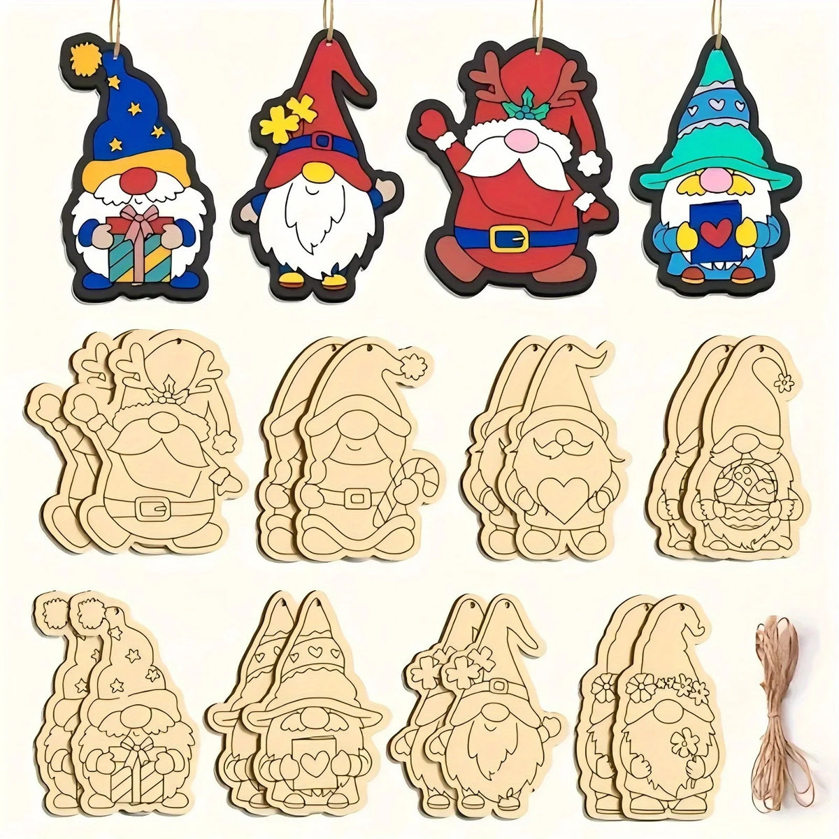 16pcs/set Elf Gnome Series Wooden Hanging Craft Kit DIY Painting Crafts for Merry Christmas Home Party Decoration Supplies