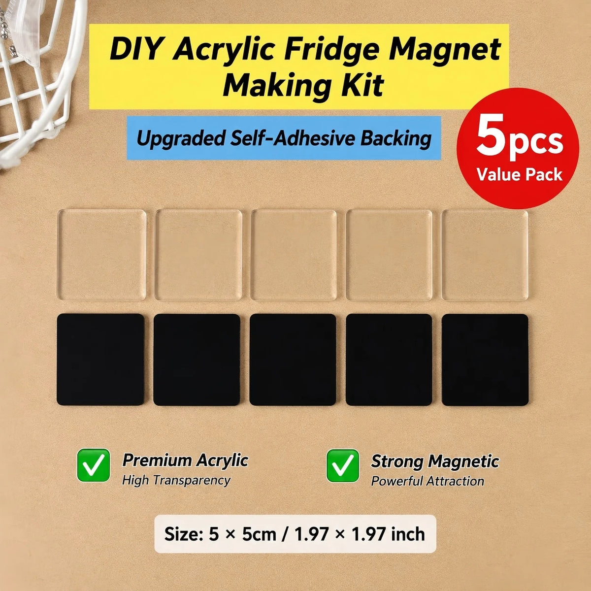 DIY Acrylic Fridge Magnet Kit Handmade Magnetic Sticker for Refrigerator Door Home Decor Craft Making Accessory Gift Supply Set