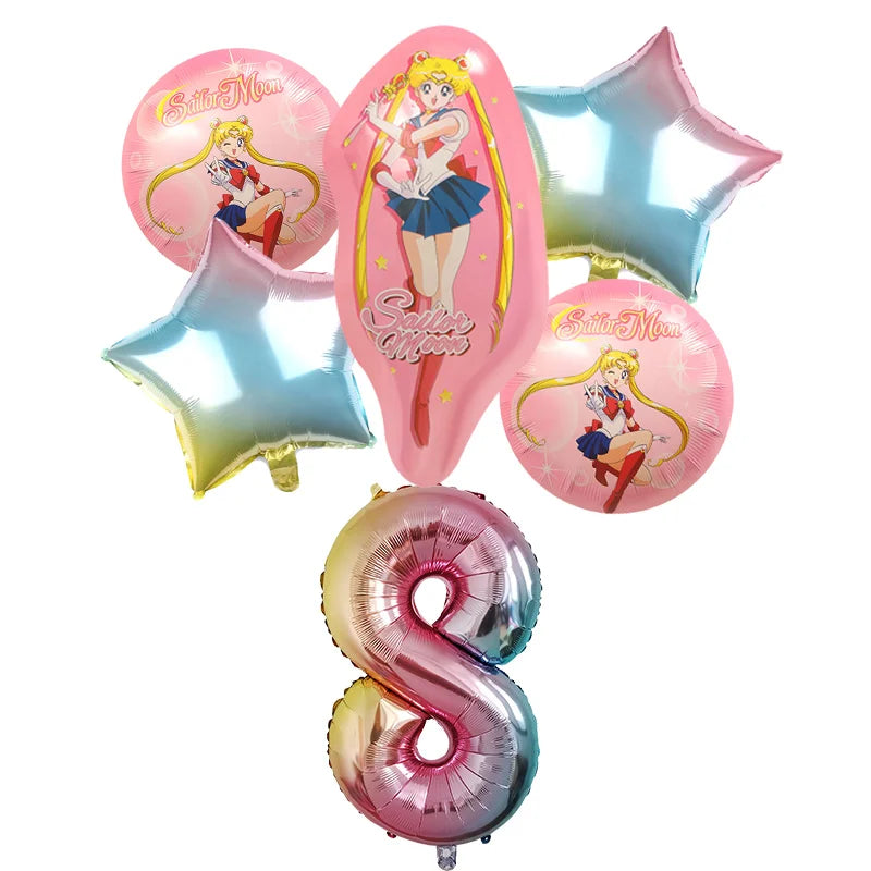 Sailor Moon Number Balloon Set Birthday Party Decoration Aluminum Foil Ballon Girl Photo Props Cute Baby Shower Parties Supplies