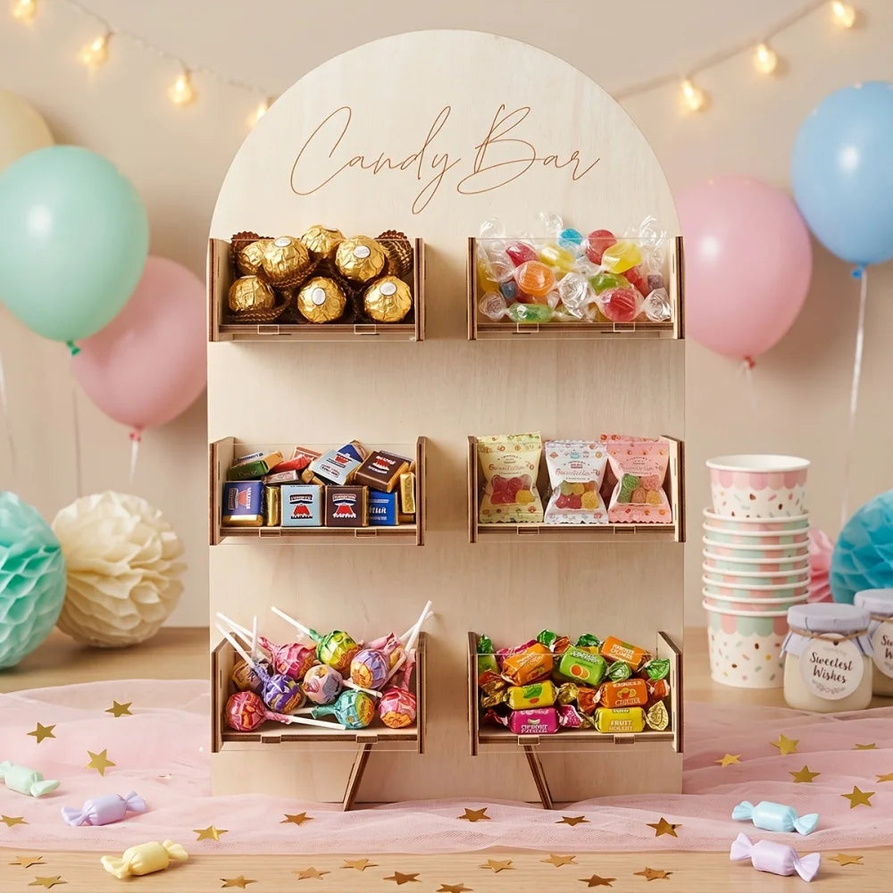 6 Grids Wooden Candy Bar Decoration Dessert Chocolate Snack Display Stand Boxes Birthday Party Wedding Table Decoration