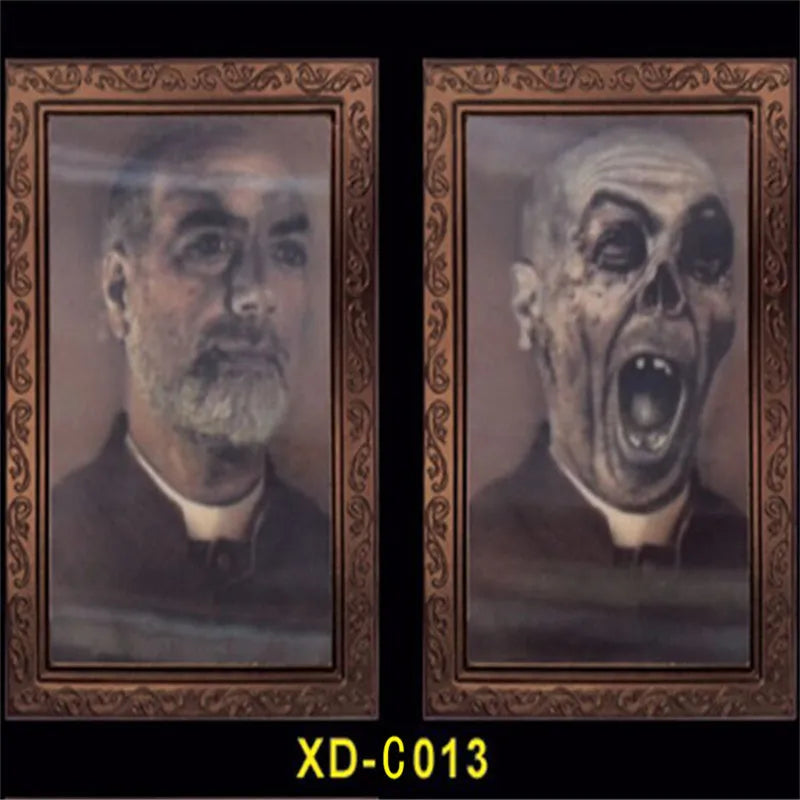 Halloween Decoration 3D Change Face Expression Moving Ghost Portrait Photo Frame Horror Party Castle Haunted House Props Decor