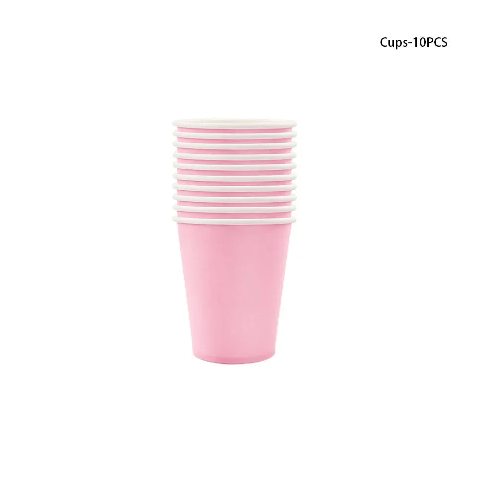 Pink Party Tableware Set Disposable Plates Cups Napkins Girl Birthday Decoration Baby Shower Kids Event Supplies