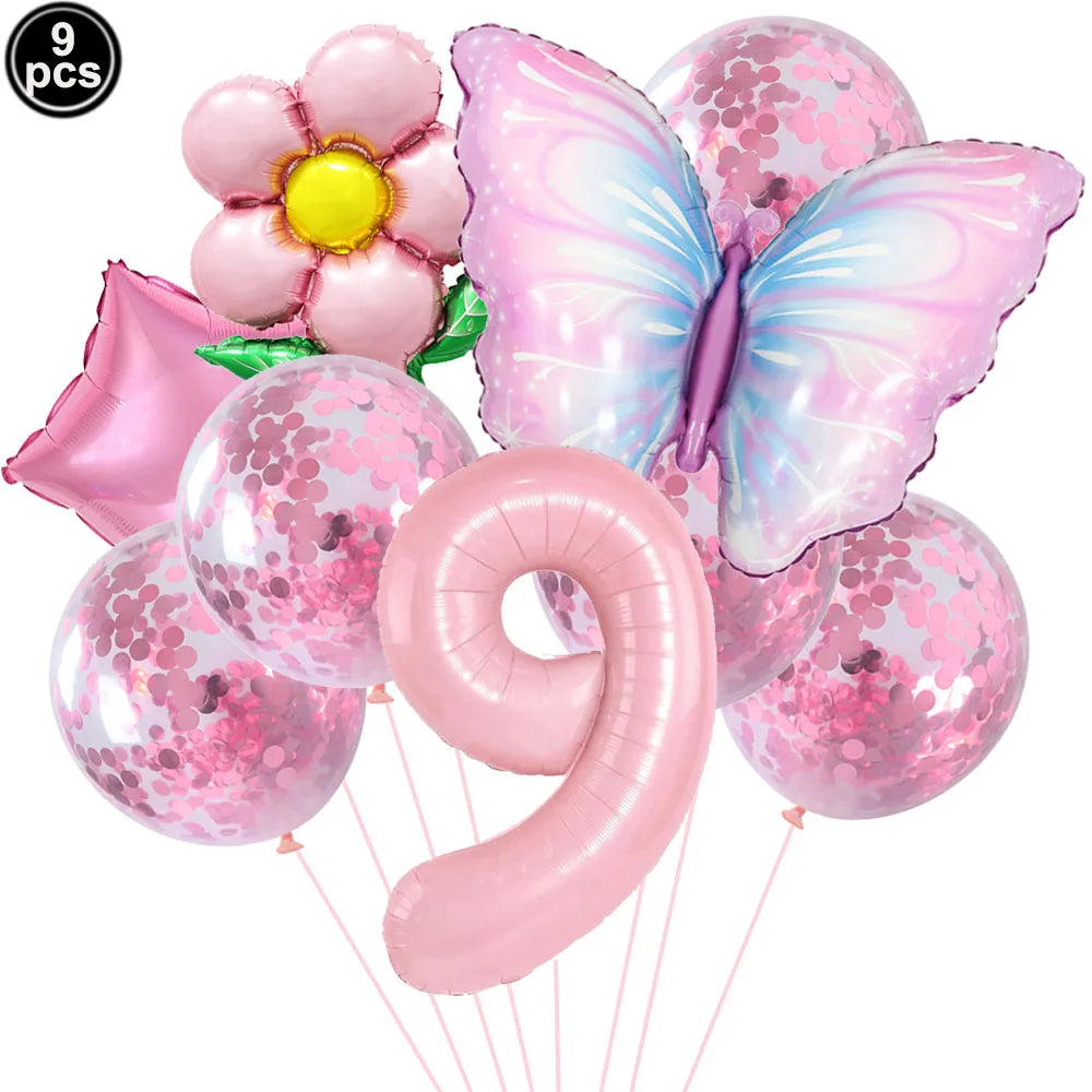 Butterfly Balloons 4th Birthday Decorations for Girl Pink Butterfly Foil Ballon Fairy 4th Birthday Party Decorations Baby Shower