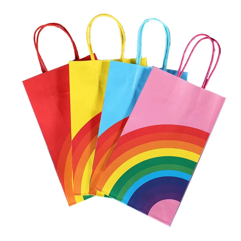 1/8/20/30Pcs Rainbow themed Rainbow Handheld Paper Bag Wedding Gift Candy Biscuit Gift Packaging Handbag Birthday Party Supplie