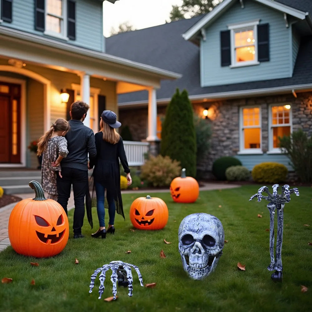 Halloween Decorations Home Decor Skeleton Head Outdoor Scary Props Realistic Skull Hands Yard Prank Festivals Party Supplies