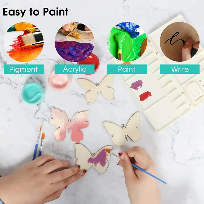 10pcs Butterfly Flower DIY Painting Wooden Crafts Wood Slices Ornaments For Birthday Wedding Party Table Decoration Kids Crafts
