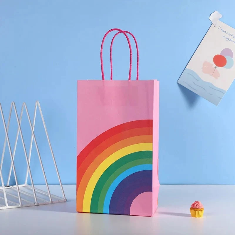 1/8/20/30Pcs Rainbow themed Rainbow Handheld Paper Bag Wedding Gift Candy Biscuit Gift Packaging Handbag Birthday Party Supplie
