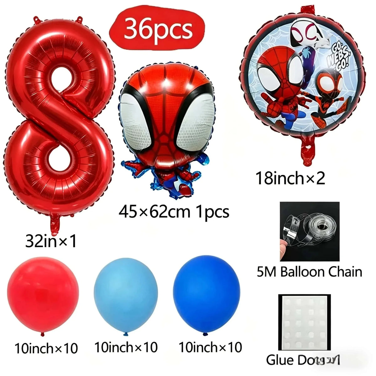 Spider and His Amazing Friends Spider Number Aluminum Balloons Birthday Party Decorations Balloon for Kids Baby Shower gifts
