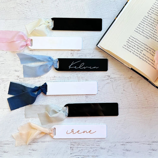 Blanks Acrylic Bookmark Wedding Place Cards with Frayed Edge Ribbon Acrylic Tag DIY Bookmark Book Accessories for Reading Lovers
