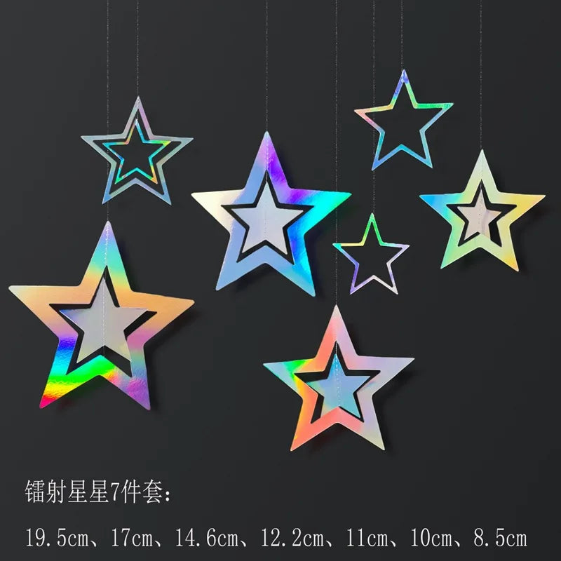 4M Silver Iridescent Paper Garland Star Round String Banners Wedding Birthday Party Home Hanging Decorations Baby Shower Favors
