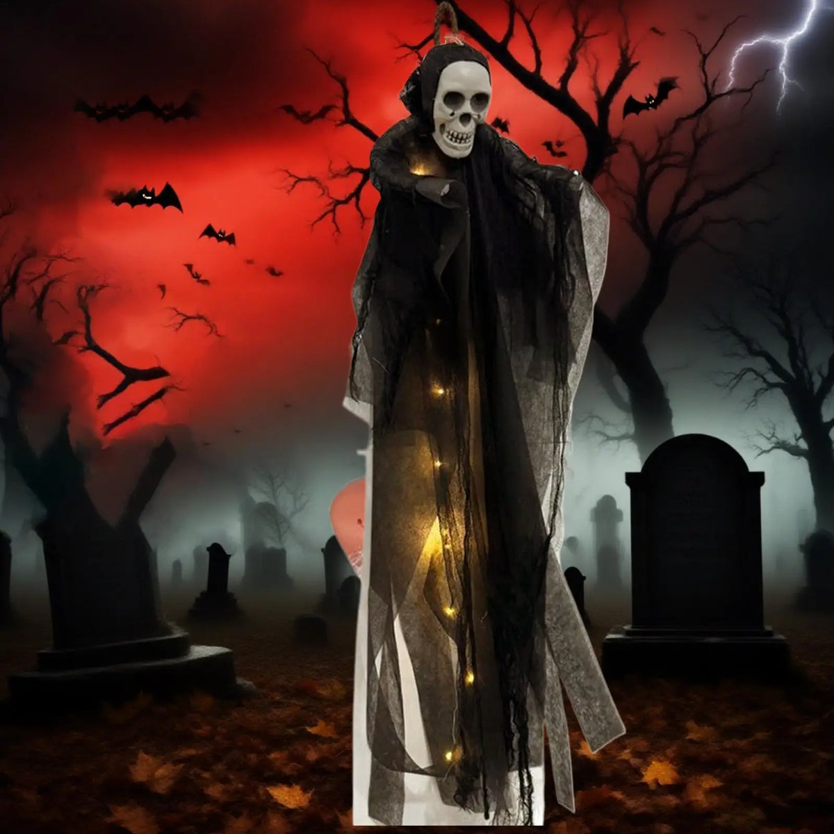 Halloween Hanging Skeleton Ghost Decoration Lighted Skull Ornament Horror Props Haunted House Outdoor Tree Decor Party Supplies