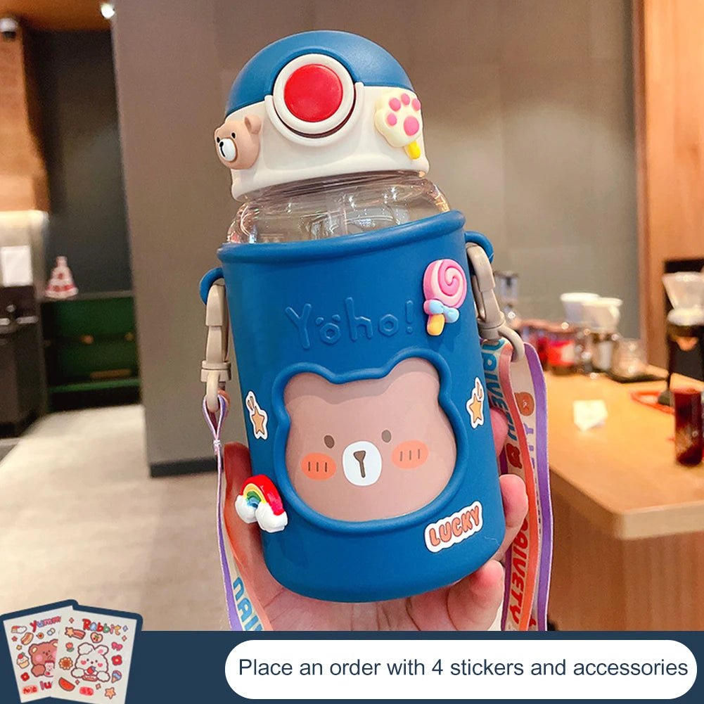 Kawaii Water Bottle Cute Bear Kettle Travel Sport Tumbler Portable Drinking Mug for Child Kids Girl Large Capacity Cartoon Cup