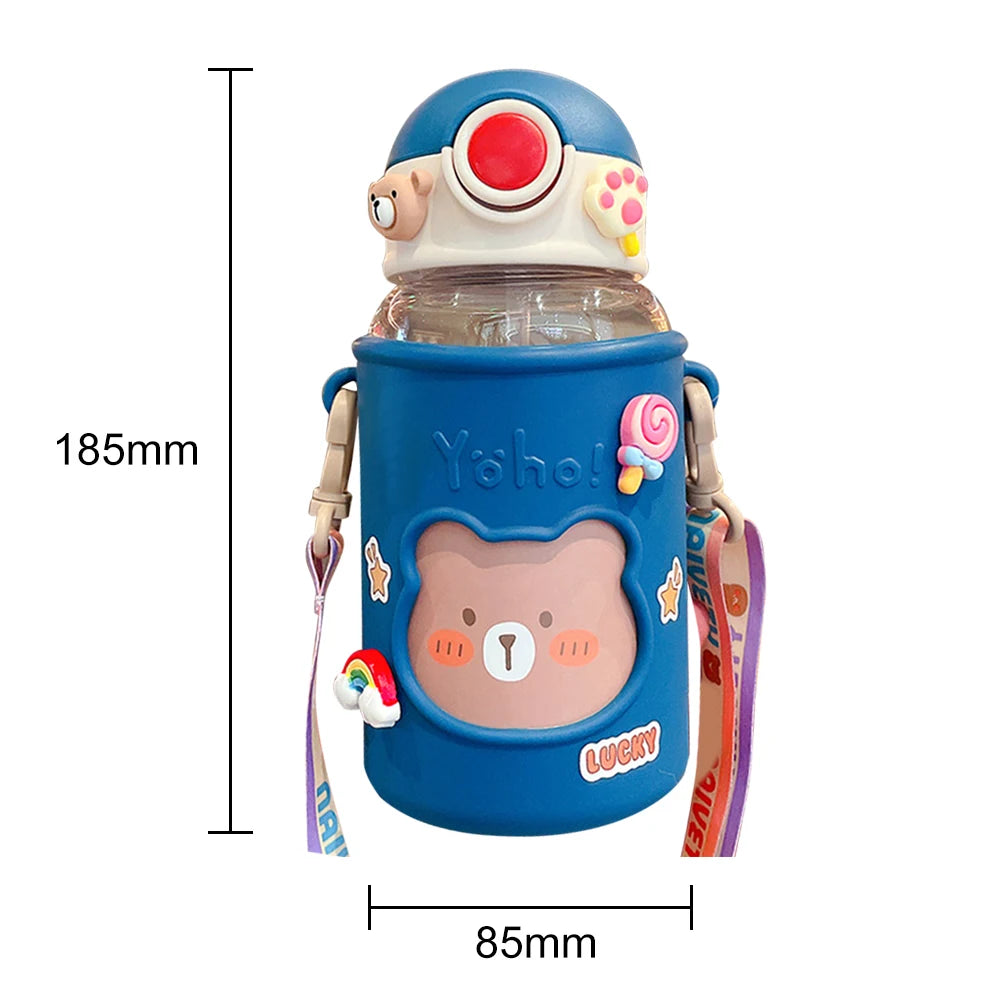 Kawaii Water Bottle Cute Bear Kettle Travel Sport Tumbler Portable Drinking Mug for Child Kids Girl Large Capacity Cartoon Cup