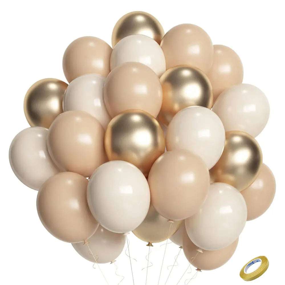 40Pcs White Sand Latex Balloons 10Inch Boho Sand White Metal Chrome Gold Balloons for Birthday Wedding Baby Shower Party Decor