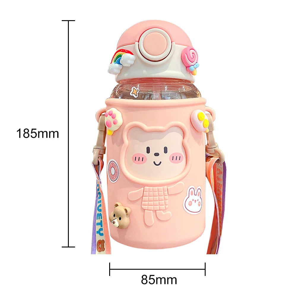 Kawaii Water Bottle Cute Bear Kettle Travel Sport Tumbler Portable Drinking Mug for Child Kids Girl Large Capacity Cartoon Cup