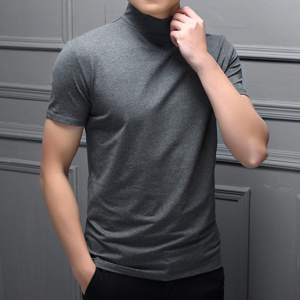 Men Summer Top Half High Collar Solid Color Soft Pullover Breathable Keep Cooling Casual Short Sleeves Summer T-shirt Clothing