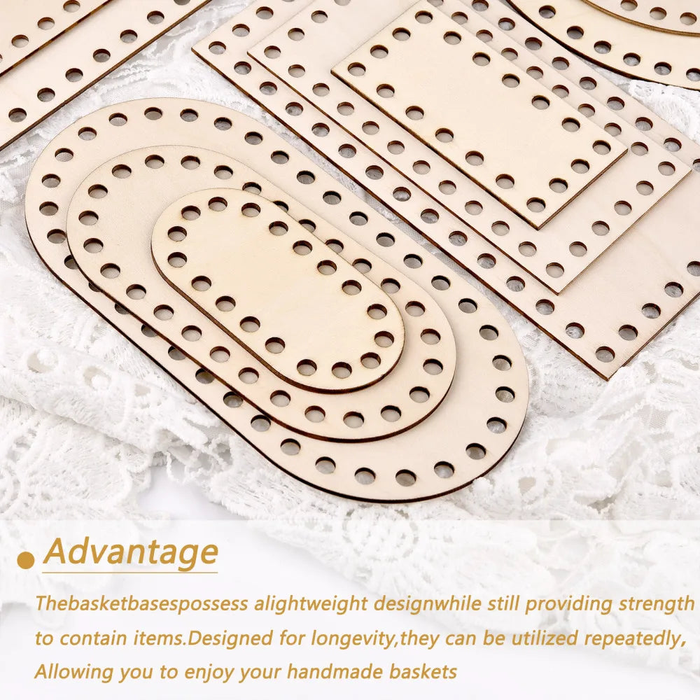 3pcs Wooden Crochet Basket Base Round Square Rectangle Ellipse Bottom Crochet Basket Hand-Woven DIY Crafts Supplies Making Tools