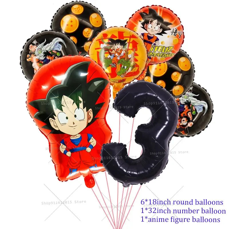 Dragons Ball Boy Birthday Balloon Decoration Son Goku Kids Party Supplies Number Ballons Anime Cartoon Foil Round Balloons