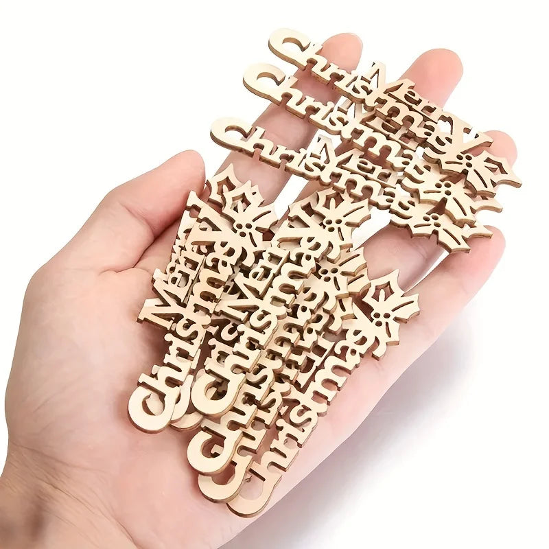10/30pcs 9x2.5cm/3.54x0.98in Merry Christmas Hanging Ornament Wooden Letter Christmas Crafts For Home Xmas New Year Decoration