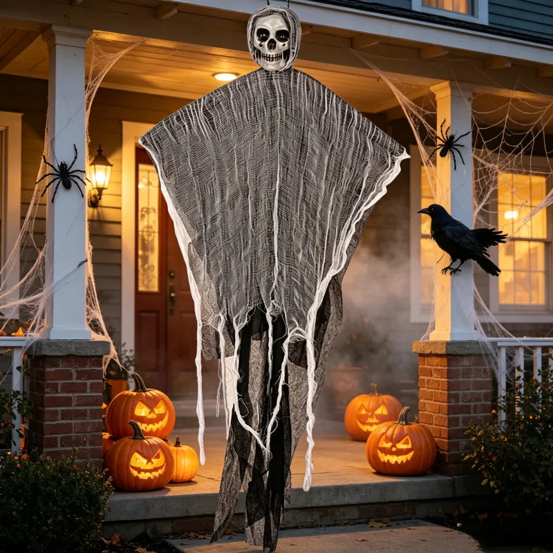 Halloween Hanging Ghost Decoration Skeleton Skull Ghost Creepy Gauze Hanging Ornament Haunted House Party Yard Outdoor Decor