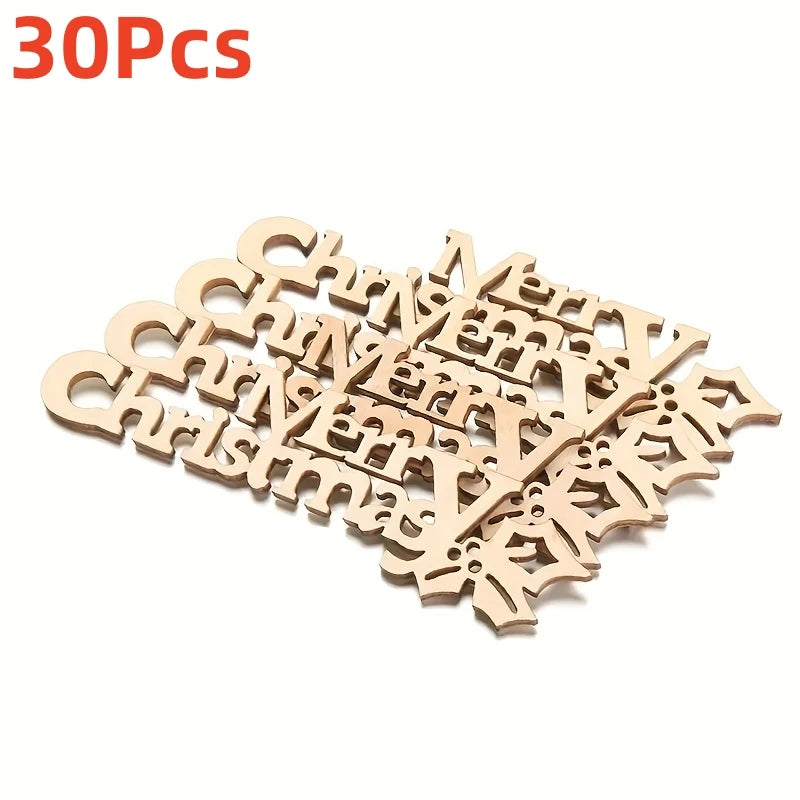 10/30pcs 9x2.5cm/3.54x0.98in Merry Christmas Hanging Ornament Wooden Letter Christmas Crafts For Home Xmas New Year Decoration