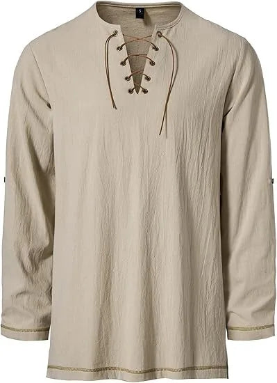 Men's Medieval Lace Up Tunic Shirt Renaissance Viking Pirate Costume Long Sleeve Retro Tops with Belt for Halloween Cosplay