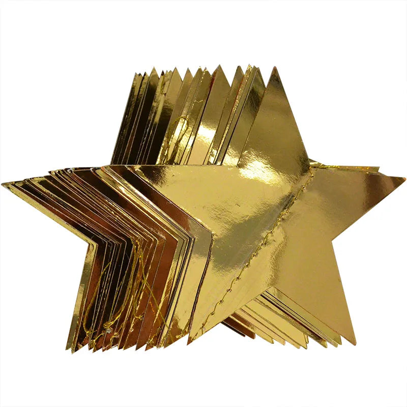 4M Bright Gold Silver Paper Garland Star String Banners Wedding Banner For Party Home Wall Hanging Decoration Baby Shower Favors