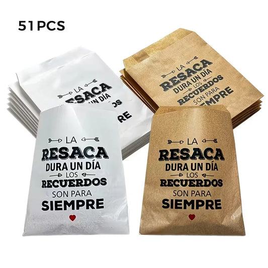 51 "Wedding Hangover Recovery Kit" paper bags, suitable for wedding decor, available in white or kraft paper color