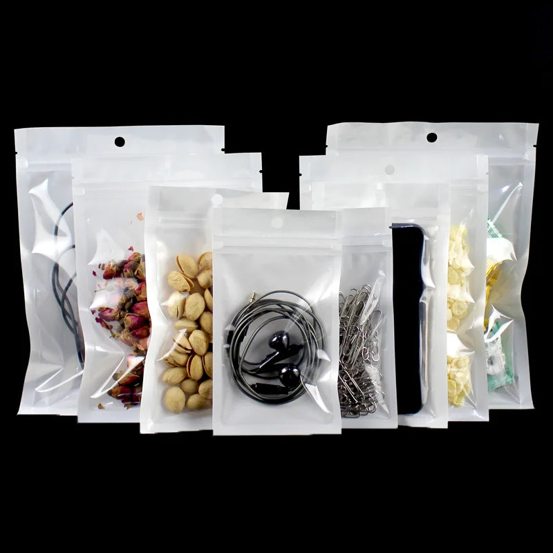 100 aircraft holes white pearlescent film yin and yang bone bag ziplock bag jewelry plastic packaging bag printing logo