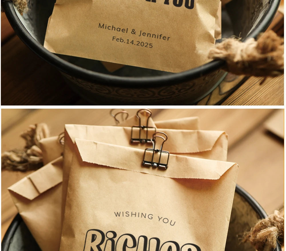 50PCS Personalized Wedding Favor Bags Custom Name Date Lottery Game Kraft Paper Perfect for Weddings Engagements Bridal Showers