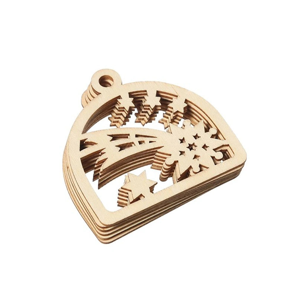 10 Wooden Christmas Ornaments for Year Decorations, Handmade Pendants for Party and Holiday Decoration