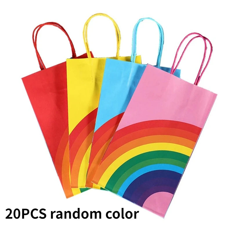 1/8/20/30Pcs Rainbow themed Rainbow Handheld Paper Bag Wedding Gift Candy Biscuit Gift Packaging Handbag Birthday Party Supplie