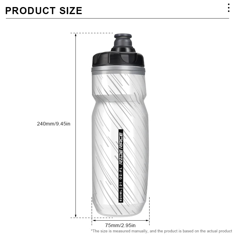 RIDERACE Bicycle Water Bottle Insulated Thermal Outdoor Sport Cycling Dual Layer Portable 620ml MTB Road Bike Cold Water Kettle