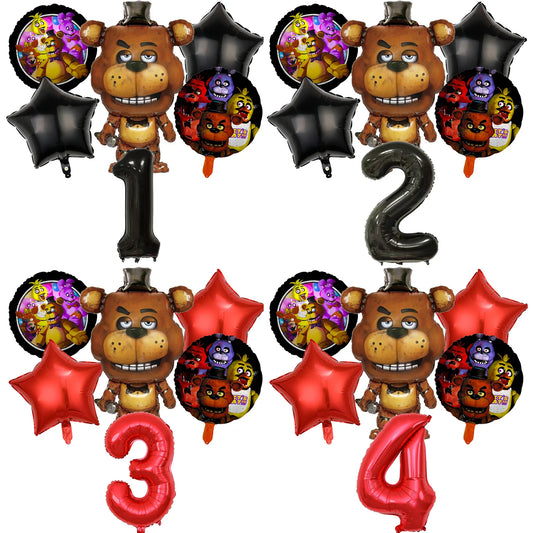 Fnafs Birthday Ballons 6pcs Five Nights At Freddys Party Number Balloons Decoration Props Ornaments Aluminium Balloon Kids Gift