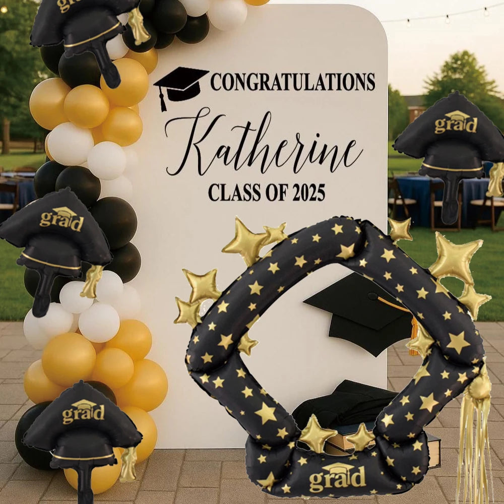 Grads Balloons, Large Black & Gold Bachelor Hat Foil Balloon, Graduation Party, College Graduation Ceremony Congratulation Decor