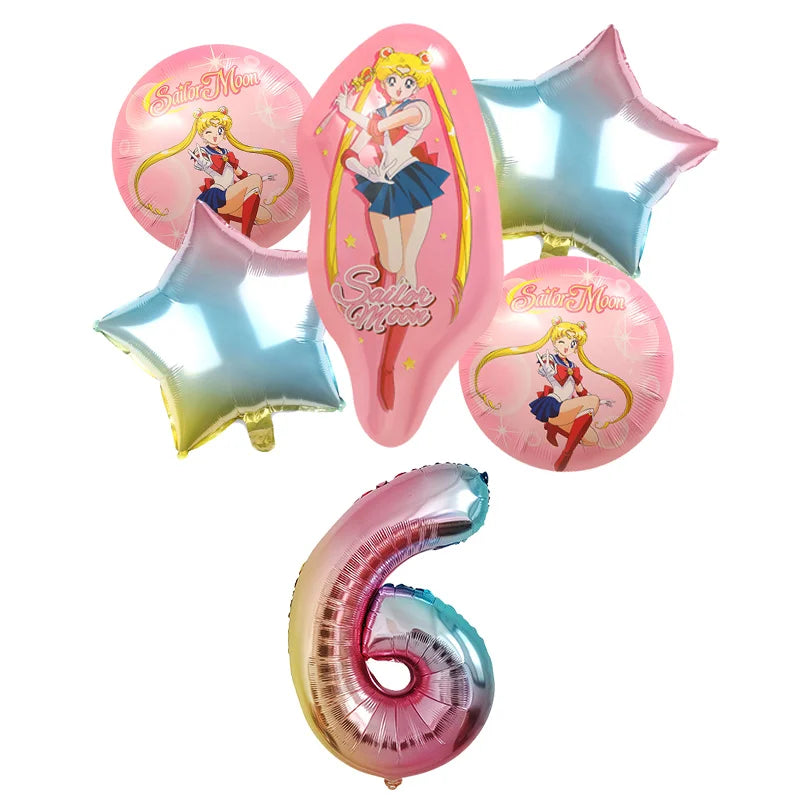 Sailor Moon Number Balloon Set Birthday Party Decoration Aluminum Foil Ballon Girl Photo Props Cute Baby Shower Parties Supplies
